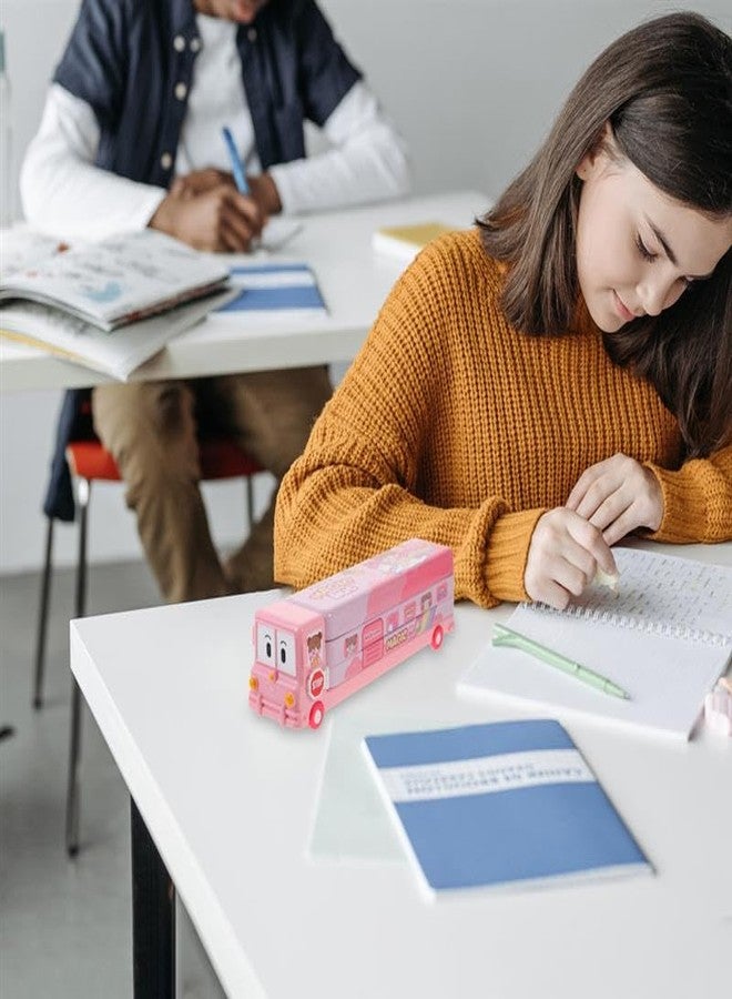 في جراسب علبة أقلام رصاص على شكل حافلة سحرية من VGRASSP مع مبراة للأطفال - مصنوعة من المعدن، مطبوعة برسومات كرتونية لطيفة، علبة هندسية متعددة الأغراض ذات طابقين لطلاب المدارس - اللون حسب المتوفر - Image 4